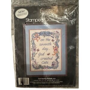 Golden Bee 1986 Cat Cross Stitch Kit On The Seventh Day God Created Cats